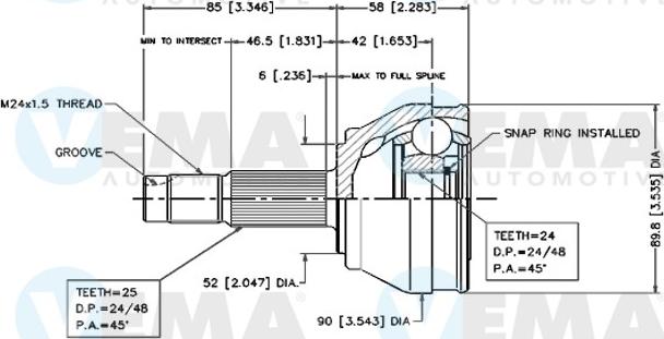 VEMA 18250 - Шарнирный комплект, ШРУС, приводной вал autosila-amz.com