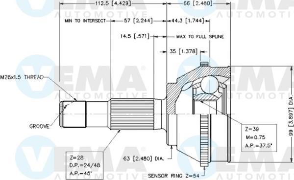 VEMA 18262 - Шарнирный комплект, ШРУС, приводной вал autosila-amz.com