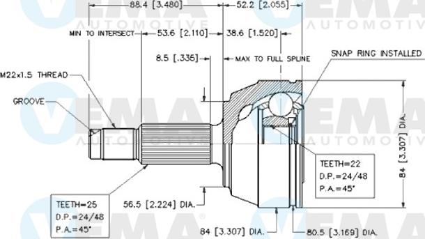 VEMA 18213 - Шарнирный комплект, ШРУС, приводной вал autosila-amz.com