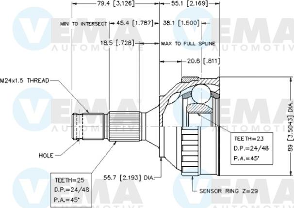 VEMA 18281 - Шарнирный комплект, ШРУС, приводной вал autosila-amz.com