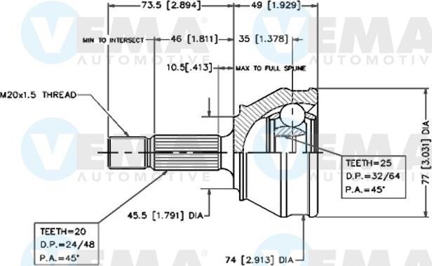 VEMA 18238 - Шарнирный комплект, ШРУС, приводной вал autosila-amz.com