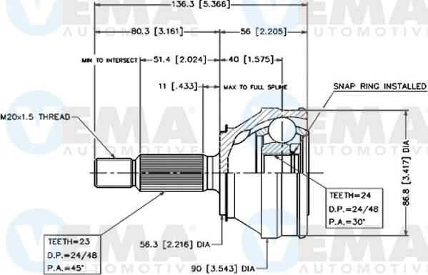 VEMA 18279 - Шарнирный комплект, ШРУС, приводной вал autosila-amz.com