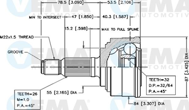 VEMA 18275 - Шарнирный комплект, ШРУС, приводной вал autosila-amz.com