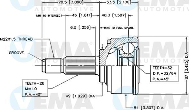 VEMA 18276 - Шарнирный комплект, ШРУС, приводной вал autosila-amz.com