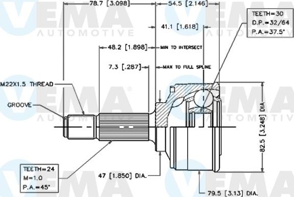 VEMA 18270 - Шарнирный комплект, ШРУС, приводной вал autosila-amz.com