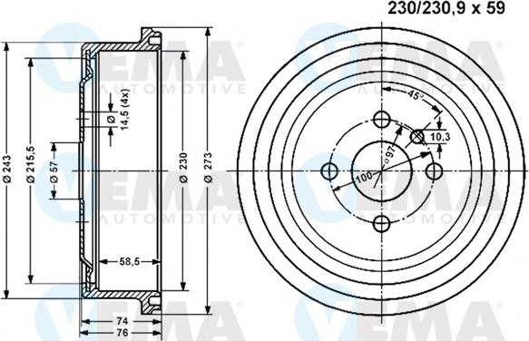 VEMA 800830 - Тормозной барабан autosila-amz.com