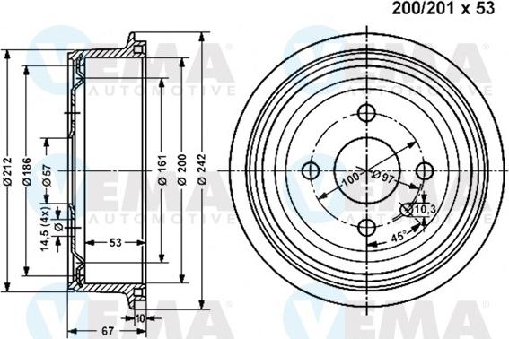 VEMA 800828 - Тормозной барабан autosila-amz.com