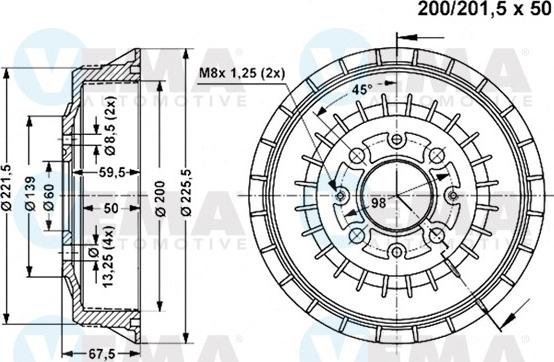 VEMA 801006 - Тормозной барабан autosila-amz.com