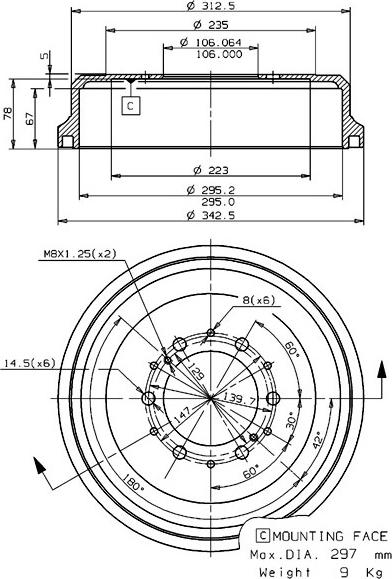 Villar 627.0095 - Тормозной барабан autosila-amz.com