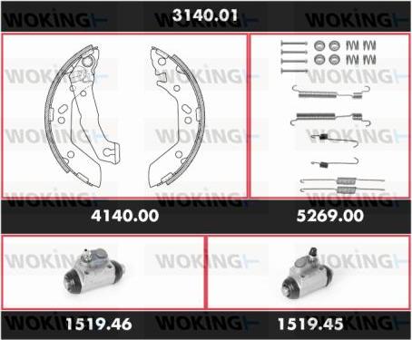 Woking 3140.01 - Комплект тормозных колодок, барабанные autosila-amz.com