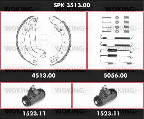 Woking SPK 3513.00 - Комплект тормозных колодок, барабанные autosila-amz.com