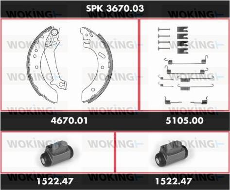 Woking SPK 3670.03 - Комплект тормозных колодок, барабанные autosila-amz.com