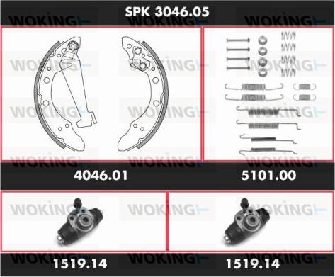 Woking SPK 3046.05 - Комплект тормозных колодок, барабанные autosila-amz.com