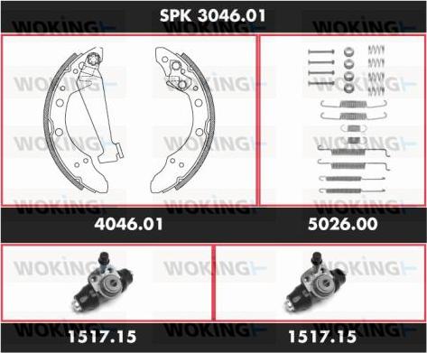 Woking SPK 3046.01 - Комплект тормозных колодок, барабанные autosila-amz.com