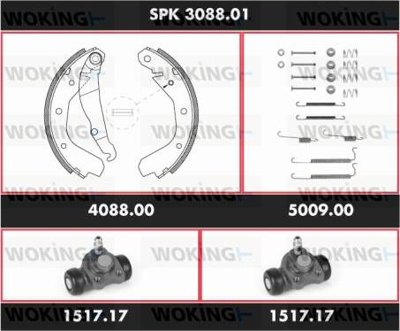 Woking SPK 3088.01 - Комплект тормозных колодок, барабанные autosila-amz.com
