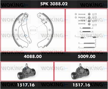 Woking SPK 3088.02 - Комплект тормозных колодок, барабанные autosila-amz.com