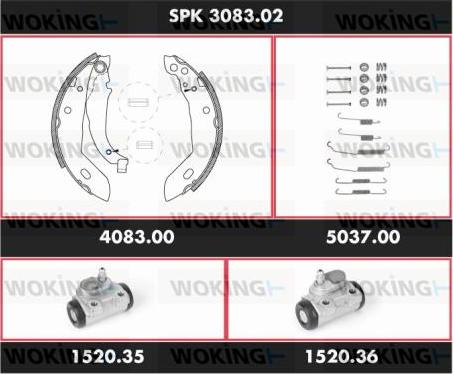Woking SPK 3083.02 - Комплект тормозных колодок, барабанные autosila-amz.com