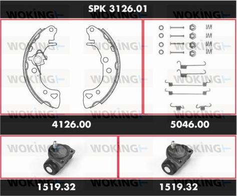 Woking SPK 3126.01 - Комплект тормозных колодок, барабанные autosila-amz.com