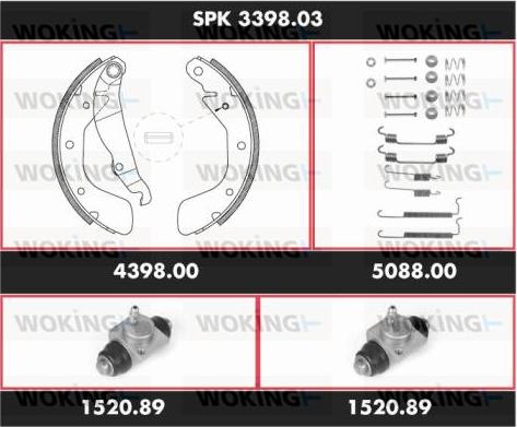 Woking SPK 3398.03 - Комплект тормозных колодок, барабанные autosila-amz.com