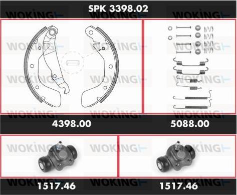 Woking SPK 3398.02 - Комплект тормозных колодок, барабанные autosila-amz.com