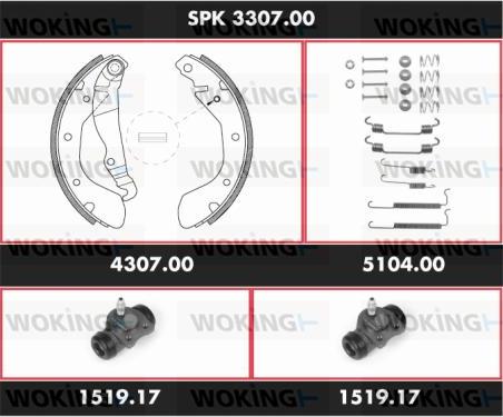 Woking SPK 3307.00 - Комплект тормозных колодок, барабанные autosila-amz.com