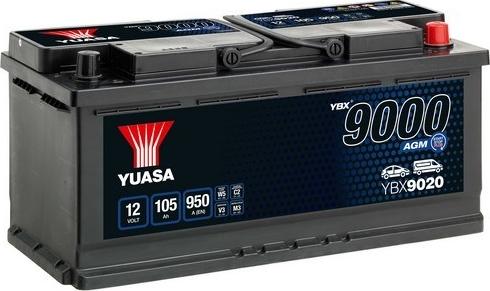 Yuasa YBX9020 - Аккумулятор Yuasa YBX9000 AGM Start Stop Plus 105 А/ч о/п 950 А размер 393x175x190 autosila-amz.com