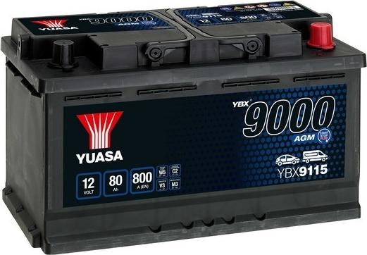 Yuasa YBX9115 - AGM Start Stop Plus аккумулятор 12V 80Ah 800A ETN 0(R+) B3 317x175x190 21,9kg autosila-amz.com