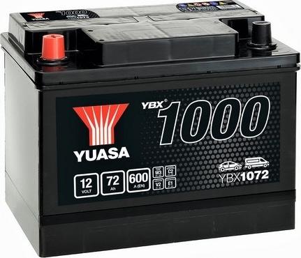Yuasa YBX1072 - Battery YUASA 12V 72Ah/600A YBX1000 CaCa (L+ standard) 258x173x206 B00 (starting) autosila-amz.com