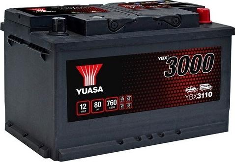 Yuasa YBX3110 - АКБ, ёмкость А/ч / ток холодного пуска LB4 80/740 , размер мм 315 x 175 x 175 OPEL Vectra 1.8i 122ch autosila-amz.com