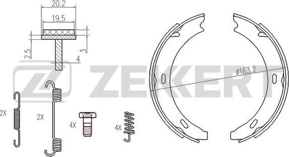 Zekkert BK-4440 - Колодки торм. бараб. задн., стоян. торм., с уст. компл. MB 190 (W201) 82-, A-Class (W168,169W) 97-, B-Class (W245) 05- autosila-amz.com