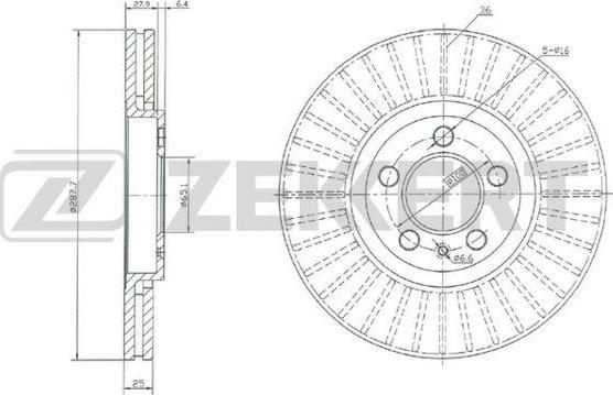 Zekkert BS-5030 - Диск торм. перед. VW Polo IV V 02- Golf IV V 97- Audi A1 10- A3 96- Skoda Octavia (1U) 96- (с autosila-amz.com