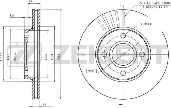 Zekkert BS-5222B - Тормозной диск autosila-amz.com