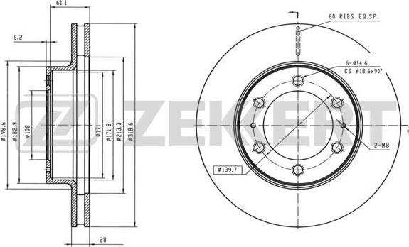 Zekkert BS-6082 - Диск торм. перед. Toyota Fortuner (GGN5_ KUN5_ LAN5_ TGN5_) 04- Hilux (N_) 05- autosila-amz.com