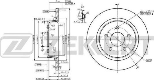 Zekkert BS-6077 - Диск торм. зад. Ford C-Max II 10-, Grand C-Max 10-,  Kuga II 13-, Tourneo Connect II 13-, Transit Connect II13- autosila-amz.com