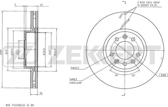 Zekkert BS-6292 - Тормозной диск autosila-amz.com