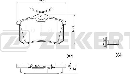 Zekkert BS-1039 - Колодки торм. диск. задн.с болтами. Audi A4 III 00-, A6 II 97-, VW Golf II-IV 83-, Passat II-IV 84-, Polo III 95- autosila-amz.com