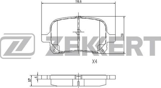 Zekkert BS-1116 - Тормозные колодки, дисковые, комплект autosila-amz.com