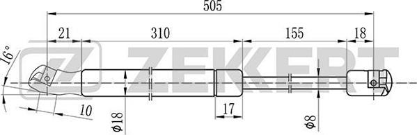 Zekkert GF-1803 - Газовая пружина, упор autosila-amz.com