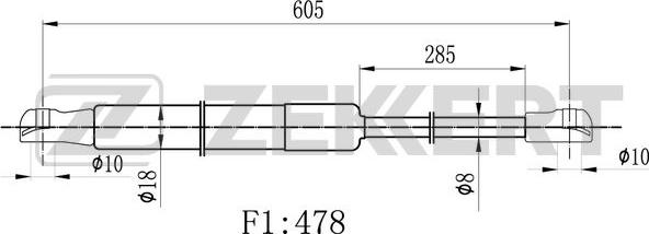Zekkert GF-2499 - Газовая пружина, упор autosila-amz.com