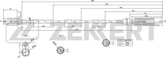 Zekkert SE-6067 - Датчик ABS, частота вращения колеса autosila-amz.com