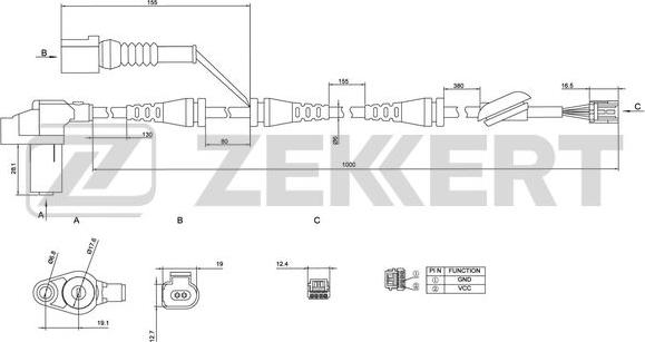 Zekkert SE-6019 - Датчик ABS, частота вращения колеса autosila-amz.com