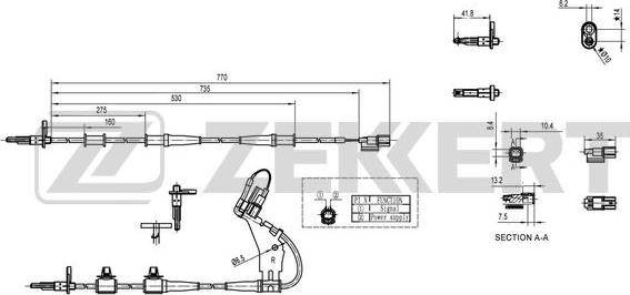 Zekkert SE-6154 - Датчик ABS, частота вращения колеса autosila-amz.com