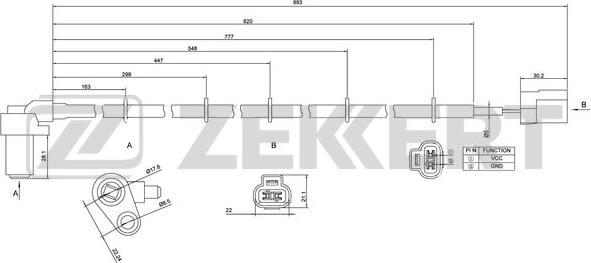 Zekkert SE-6160 - Датчик ABS, частота вращения колеса autosila-amz.com