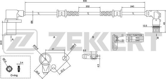 Zekkert SE-6136 - Датчик ABS, частота вращения колеса autosila-amz.com