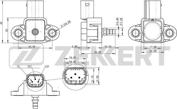 Zekkert SE-1034 - Датчик давления воздуха MB A-Class (W168) 98- E-Class (W210) 98- E-Class (W211) 02- SLK (R170 R17 autosila-amz.com