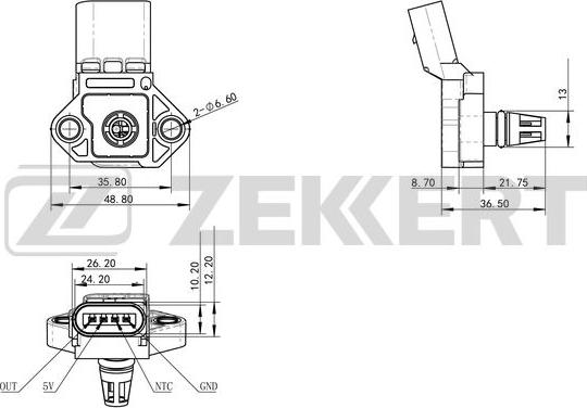 Zekkert SE-1035 - Датчик давления воздуха Skoda Octavia (5E3, NL3, NR3) 12-, Rapid (NH3,NK3,NK6) 12-, Karoq (NU7,ND7) 17-, VW Polo Sedan V 16- autosila-amz.com