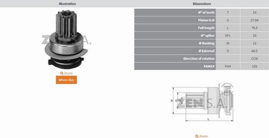 ZEN 0900 - Ведущая шестерня, бендикс, стартер autosila-amz.com