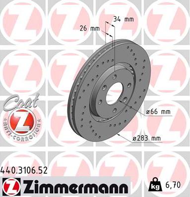 Zimmermann 440.3106.52 - Тормозной диск autosila-amz.com