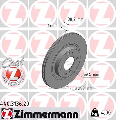 Zimmermann 440.3136.20 - Тормозной диск autosila-amz.com