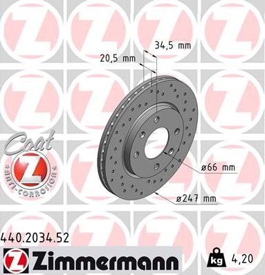 Zimmermann 440.2034.52 - Тормозной диск autosila-amz.com